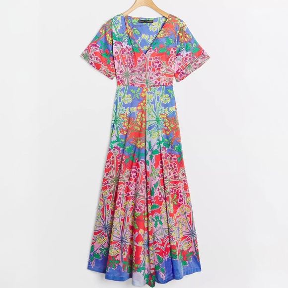 Anthropologie Amandine Maxi Dress M Medium Petite Blue Red Floral Pockets NWT - Picture 4 of 5